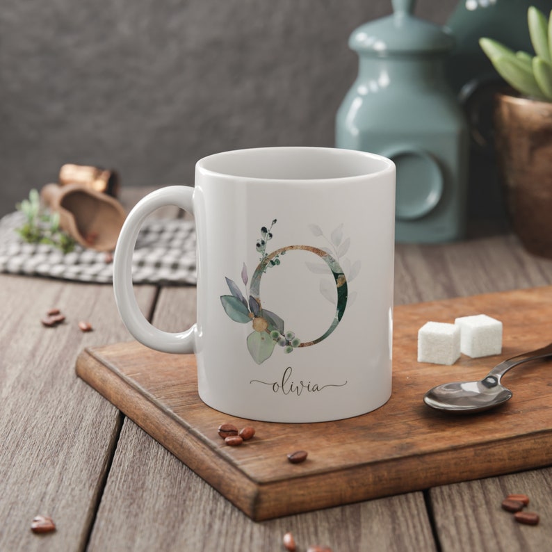  Taza personalizada para mamá, taza con nombre inicial, tazas  personalizadas con monograma con letra de nombre, taza de café floral,  regalos para mujeres, día de la madre, de parte de hija